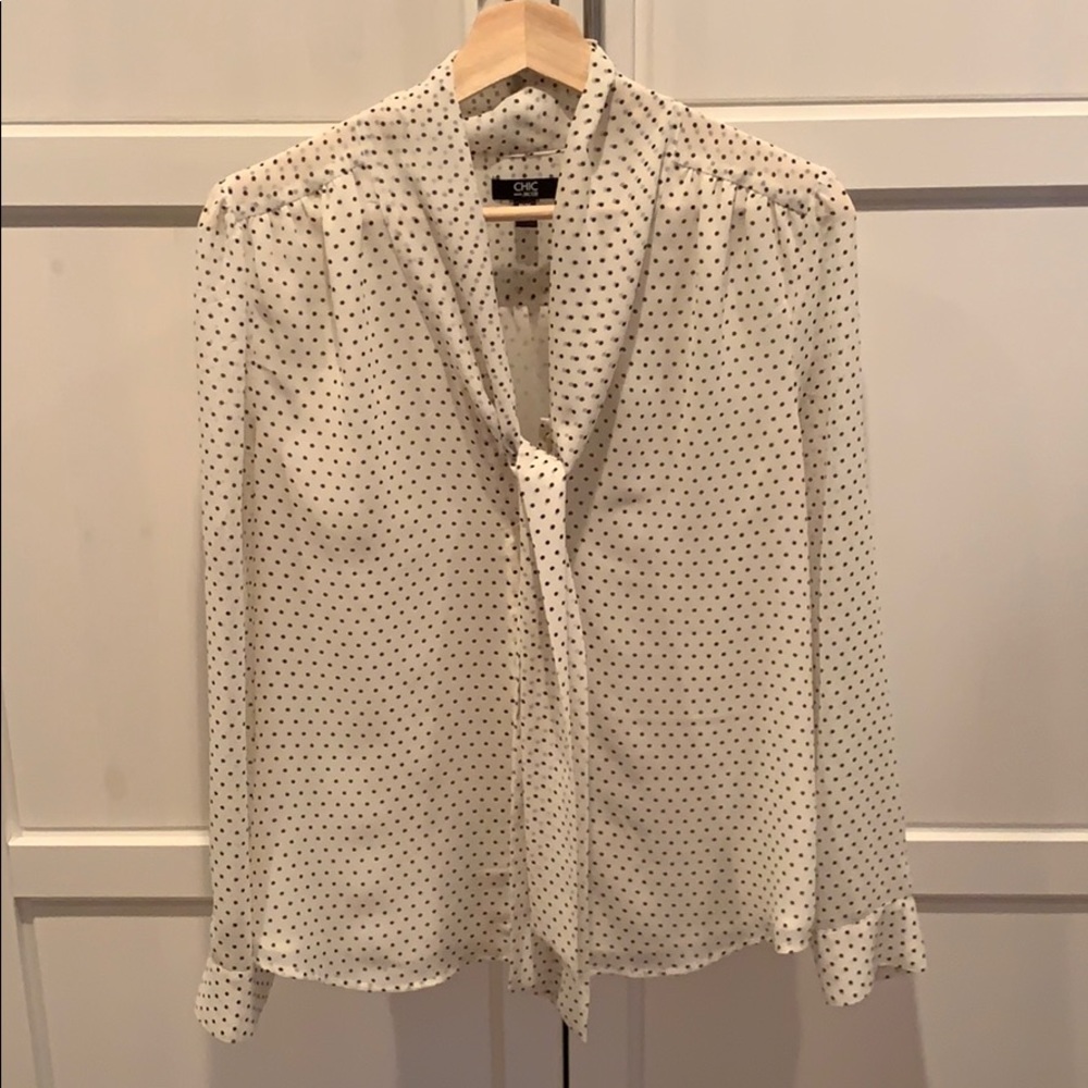Jacob Cream Polkadot Tie Blouse M